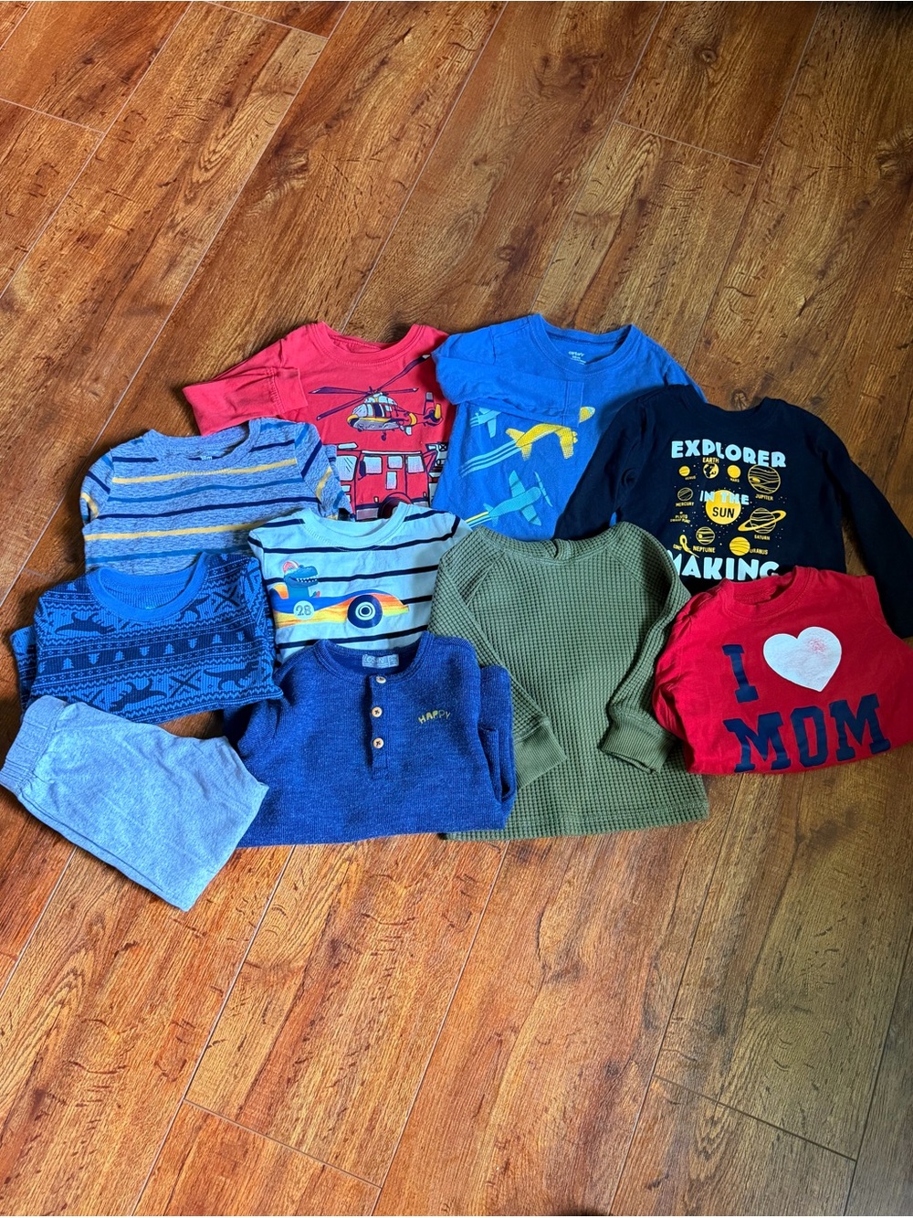 Carter's Boys Mixed Long Sleeve Tee Lot - Blue, Red, Green, Black, Gray, Navy